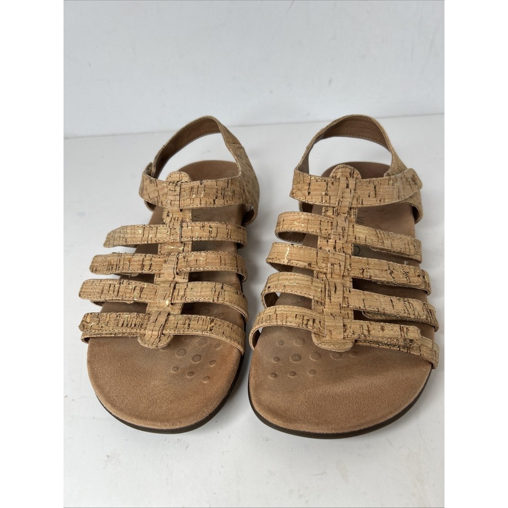 VIONIC WOMEN'S LT. BROWN HARISSA STRAPPY SANDALS 5 HOOK & LOOP STRAPS SIZE 9 EUC - Picture 3 of 8